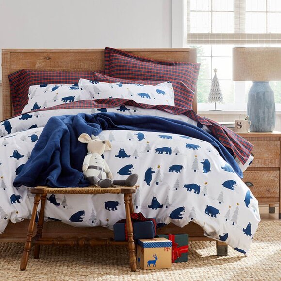 The Company Store Holiday Trees & Bears Cotton Duvet Cover- Size Full- N… - Picture 1 of 8